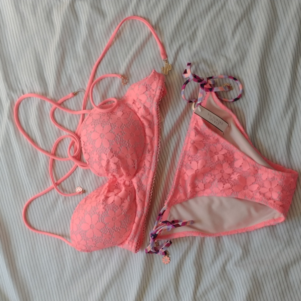 Victoria's Secret Floral Lace Crochet Bikini Set